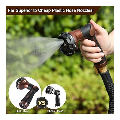  FANHAO Garden Shower, 100% Heavy Duty Metal Hand Shower, Garden Spray Guns, 8 Watering Patterns, Adjustable Water Flow for Garden Watering, Car Washing, Pet Shower