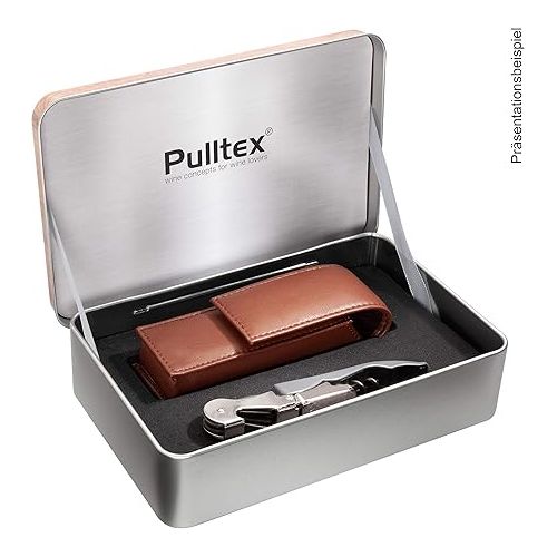  Pulltex Sommelier Set 2-Piece Left-Handed Waiter's Knife Pullparrot Black with Laser Engraving and Brown Faux Leather Case in Elegant Gift Box