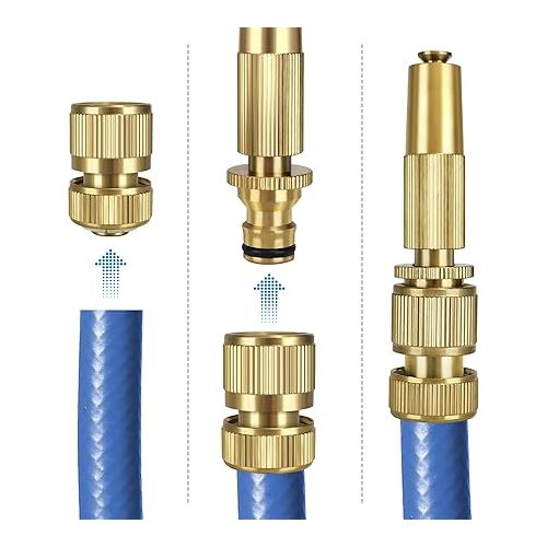  iBamso Brass Hose Connector, Pack of 4 Hose Connectors, Garden Hose Quick Couplings, Easy to Connect, Hose Connector Adapters are for Kitchen Tap and Garden Hoses