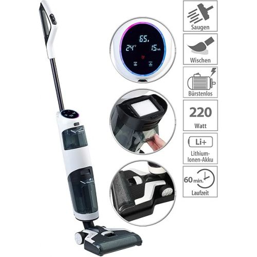  Sichler Haushaltsgerate Vacuum Cleaner: High Power 2-in-1 Floor Mop Vacuum Cleaner with Battery, OLED Display, 17 kPa, 220 W (Wet and Dry Vacuum Cleaner, Household Helper)