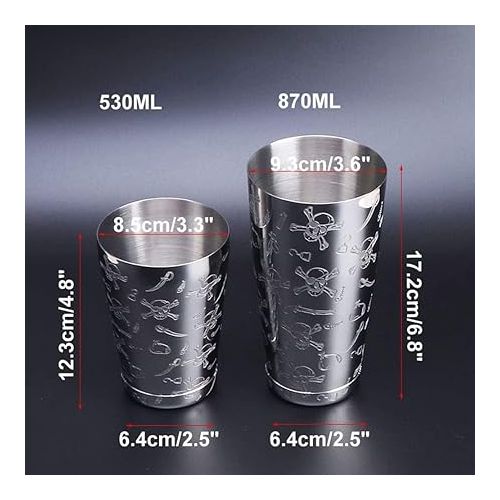  UNTIOR Cocktail Shaker, Stainless Steel Boston Shaker - High Quality Bar Accessories for All Professional Bartender and Home Cocktail Lovers (Skull)