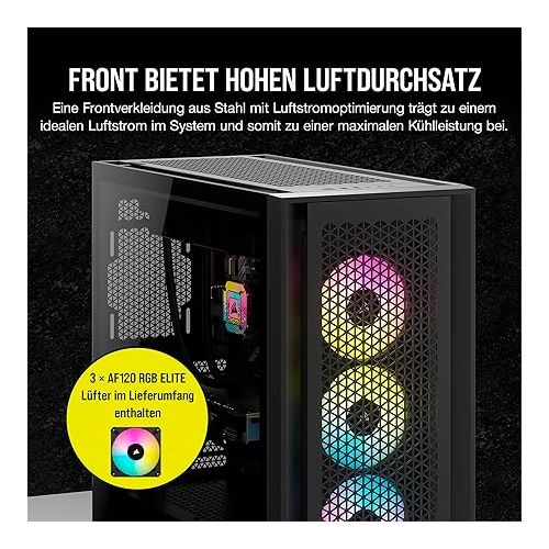  Corsair iCUE 5000D RGB Airflow Mid-Tower Case, 3 × AF120 RGB Elite Fans - iCUE Lighting Node PRO Lighting Control - High Air Flow Construction - Black