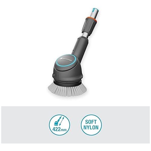  Gardena Plate Brush Attachment for AquaBrush: Cleaning Attachment and Extension for Battery-Powered Multi Cleaner (14840, 14841, 14842), Gentle Wet Cleaning of Sensitive Surfaces, Accessories