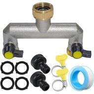 Joyeee 2-Way Tap Water Distributor Made of Brass for 2 Garden Hoses, Independent Valve, 2-Way Distributor 3/4 Inch Adapter 1/2 Inch with Ball Valve for Adjusting and Shutting the Water Flow