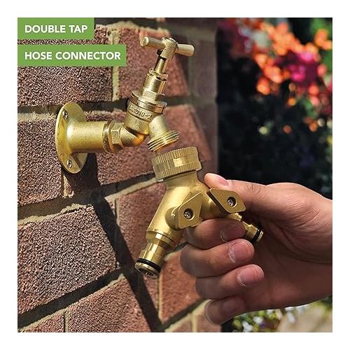  BLOSTM 2-Way Distributor Water - Brass Water Distributor 2-Way Tap Adapter Anti-Leak Garden 2-Way Distributor for Irrigation System, Hose & Garden Tools - 9.5 x 7.5 cm