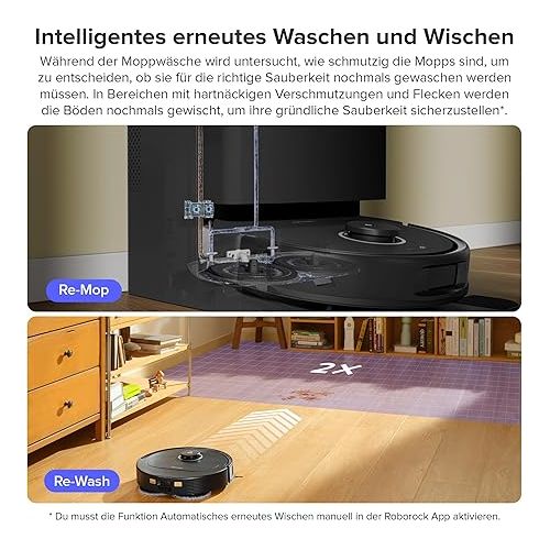  roborock Qrevo Pro Saugroboter mit Wischfunktion&Hebarem Wischmopp, FlexiArm Design™ Kantenreinigung, 7.000 Pa, 60 °C Heißwasser-Moppwasche, Individuelle Teppichstrategie(Schwarz)