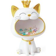 Efugadeng Lucky Cat Statue Storage Box, Laughing Cat Jewellery Key Storage Box, Cat Figure Jewellery Tray, Large Cat Sculpture Statue Suitable for Home, Office Decoration (White)