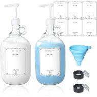 2 Pack Glass Detergent Dispenser with Pump for Laundry Room, LyTaispuly Gallon Jar for Fabric Softener Bleach Soap, Farmhouse Bottle for Laundry Kitchen Decor (64 oz with Labels, Funnel, Measuring Cup