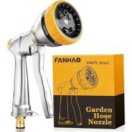 FANHAO Garden Hand Shower 100% Metal Garden Spray for Garden Hose, 7 Spray Patterns, Lockable Extraction Lever, Rust-Resistant to Corrosion, Quick Coupling System