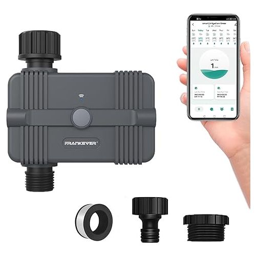  FrankEver WiFi Irrigation Computer with App Control, Smart Garden Irrigation Timer, Automatic Watering with Rain Delay, Compatible with Alex and Google Home, IP65 Waterproof, BSP 3/4 Inch DN20