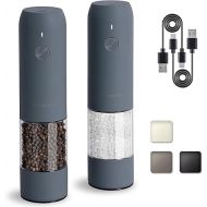 Electric Salt and Pepper Mill, Set of 2, USB Rechargeable, Adjustable Coarseness Spice Mill, Pepper Mill Electric with LED Light, Cleaning Brush, Kitchen Appliances, Blue Grey