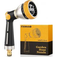 FANHAO Garden Hand Shower, 100% Heavy Duty Metal Spray Nozzle with Thumb Control, High Pressure Water Nozzle with 8 Adjustable Spray Patterns for Watering Plants, Shower Pets