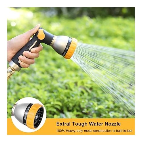  FANHAO Garden Hand Shower, 100% Heavy Duty Metal Spray Nozzle with Thumb Control, High Pressure Water Nozzle with 8 Adjustable Spray Patterns for Watering Plants, Shower Pets