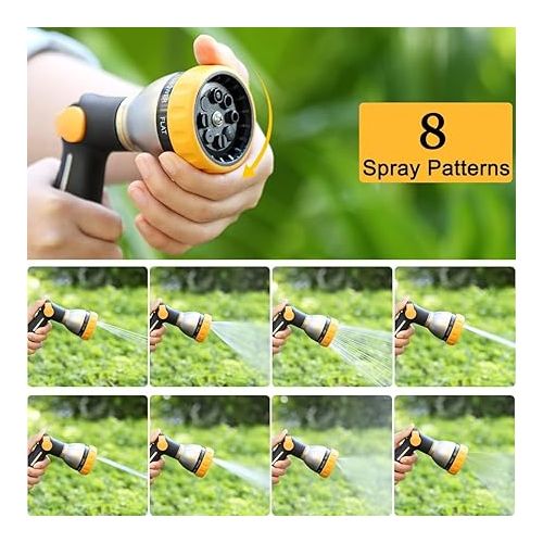  FANHAO Garden Hand Shower, 100% Heavy Duty Metal Spray Nozzle with Thumb Control, High Pressure Water Nozzle with 8 Adjustable Spray Patterns for Watering Plants, Shower Pets