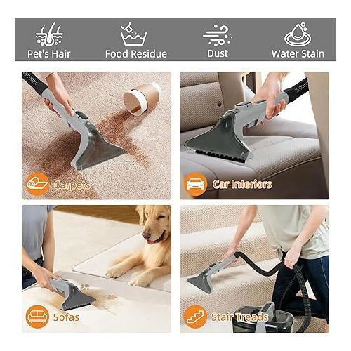  KITCANIS Washing Vacuum Cleaner Upholstery Cleaner Carpet Cleaner Device for Sofa, Carpets, Upholstery, Spotlight, Stairs, Pet and Car, Portable Clean Wet & Dry Vacuum Cleaner 3-in-1, Includes
