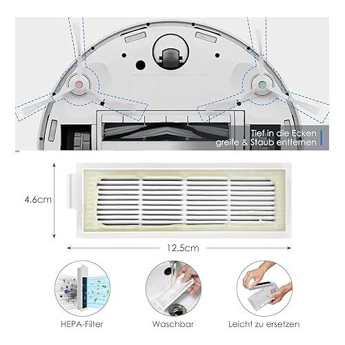  Accessory Set for Ecovacs Deebot T20e OMNI/T20 OMNI, 6 x Antibacterial Dust Bags, 4 x Wipes Mop Cloths, 1 x Main Brush, 2 x Filters, 4 x Side Brushes, Robot Vacuum Cleaner Replacement Parts