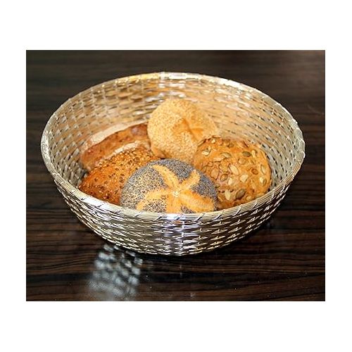  EDZARD Basso Bread Basket, Silver Plated, Tarnish-Resistant, Diameter 26 cm, Height 9 cm