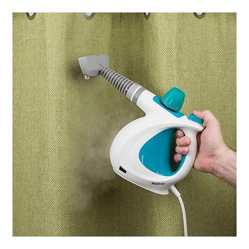  Beldray BEL0701TQN-VDE 10-in-1 Hand Upholstery Bathroom Tiles Mirror Window Handheld Steam Cleaner with European Plug, 1000W Effectively Kills Household Bacteria - Turquoise