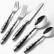 Alata Berlin Series Cutlery Set for 6 People - Rustic Cutlery Set Made of Stainless Steel with Black Handles - Forged and Heavy