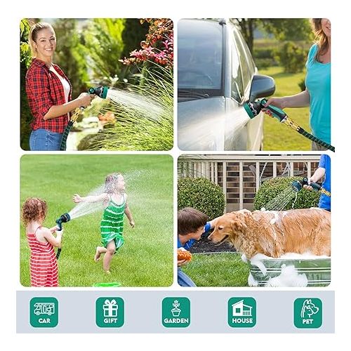  JUNEBOW Garden Hose 15 m Flexible Water Hose with 10 Function Nozzle Shower, Lightweight Flexible Hose with 3/4 Inch and 1/2 Inch Solid Brass Connections and 3-Layer Latex Core