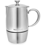 VeoHome Mokka Pot Espresso Maker 6 Cups 300 ml - Stainless Steel Italian Mocha Pot Induction Cooker, Gas, Ceramic, Electrics without Aluminium - Double Filter Technology