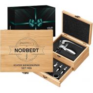 Maverton Wine Opener Set Personalised Wine Set Sommelier Set - Gift Box Wooden Box + 8 Wine Accessories Set - Made of Bamboo - Brown - Birthday Gift for Men - Good Vintage