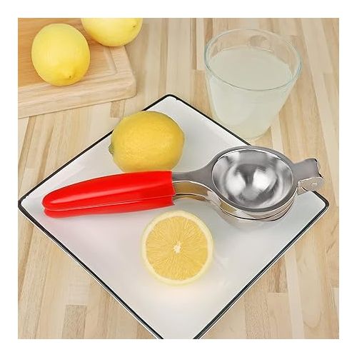  Uaugulft Lemon Squeezer Manual Lemon Squeezer with Soft Grip Handle Heavy Duty Squeezer Squeezer Squeezer Lemon Citrus Easy Clean 8.9 Inch Red Handle