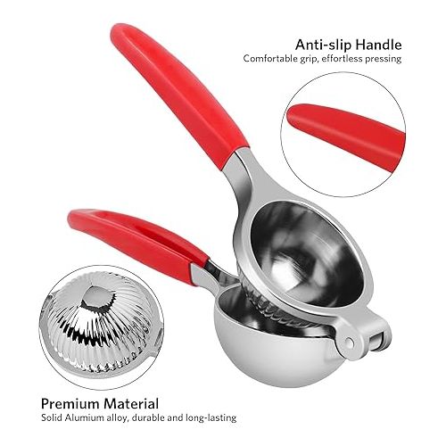  Uaugulft Lemon Squeezer Manual Lemon Squeezer with Soft Grip Handle Heavy Duty Squeezer Squeezer Squeezer Lemon Citrus Easy Clean 8.9 Inch Red Handle