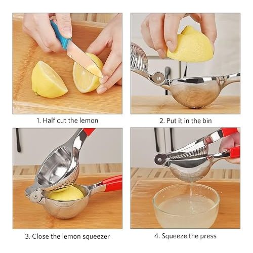  Uaugulft Lemon Squeezer Manual Lemon Squeezer with Soft Grip Handle Heavy Duty Squeezer Squeezer Squeezer Lemon Citrus Easy Clean 8.9 Inch Red Handle