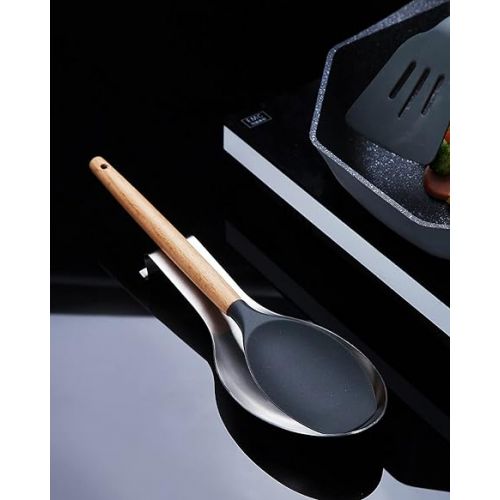  HOMQUEN Matte Silver Spoon Rest, Stainless Steel Spoon Holder for Stove Top, Kitchen Utensils Holder for Ladles, Tongs, Spatula, Cooker Spoon Holder, Pot Lid Holder, Dishwasher Safe (1 Piece, 9.5