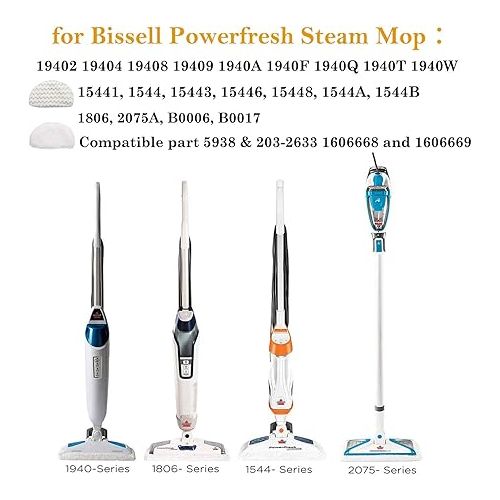  Replacement Steam Cleaner for Bissell Powerfresh Steam Cleaner 1940 1440 1544 1806 2075 Series Model 19402 19404 19408 19409 1940a 1940f 1940q 1940t 1940w B0w 006 B 0017 Washable Cleaning Pads