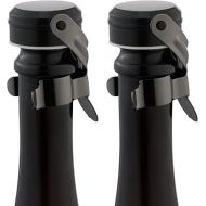 WOTOR Champagne Stopper and Wine Stopper, Stainless Steel Champagne Bottle Stopper, Reusable Wine Bottle Stopper, Leak-proof Keeps Fresh (Black, Pack of 2)