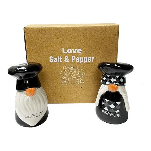  Salt and Pepper Shaker Set, Ceramic Salt and Pepper Shaker Set, Table Accessories, Cute Gnomes, Chef Design, Family Christmas Gifts, Black)