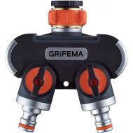 GRIFEMA 2-Way Distributor, 3/4 Inch and 1/2 Inch Water Connection Distributor, 2 Devices Can Be Connected Simultaneously, Adjustable Water Flow, Orange/Black