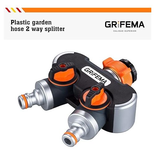  GRIFEMA 2-Way Distributor, 3/4 Inch and 1/2 Inch Water Connection Distributor, 2 Devices Can Be Connected Simultaneously, Adjustable Water Flow, Orange/Black