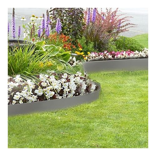  Vigevee Lawn Edging Plastic Mowing Edge, Easy to Use Roll Flower Bed Borders for Paths, Borders, Gravel Paths, Flower Bed Border Invisible (Length 10 m - Height 10 cm, Grey)