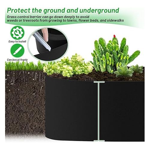  Vigevee Lawn Edging Plastic Mowing Edge, Easy to Use Roll Flower Bed Borders for Paths, Borders, Gravel Paths, Flower Bed Border Invisible (Length 10 m - Height 10 cm, Grey)