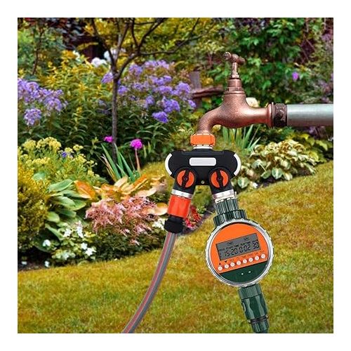  KWODE 2-Way Splitter - 3/4 Inch and 1/2 Inch Y-Water Distributor with Tap Adapter for Garden Watering, Washing, Pets, Water Flow Adjustable and Lockable