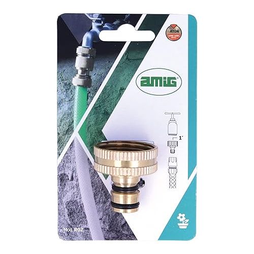  Amig - Adapter for Tap Connection with Hose, 1 Inch, Quick and Easy Connection for Water Hoses, Corrosion and Weatherproof, Brass, Matt