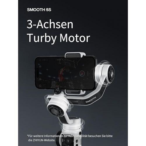  ZHIYUN Smooth-5S Combo [Official] iPhone Gimbal Stabiliser 3-Axis with Magnetic Lights, Smartphone Gimbal with Tripod, Mobile Phone Stabiliser for FilmIC Pro, Vlog, YouTube/TikTok Videos (Grey)