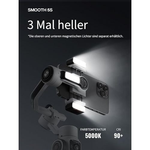  ZHIYUN Smooth-5S Combo [Official] iPhone Gimbal Stabiliser 3-Axis with Magnetic Lights, Smartphone Gimbal with Tripod, Mobile Phone Stabiliser for FilmIC Pro, Vlog, YouTube/TikTok Videos (Grey)