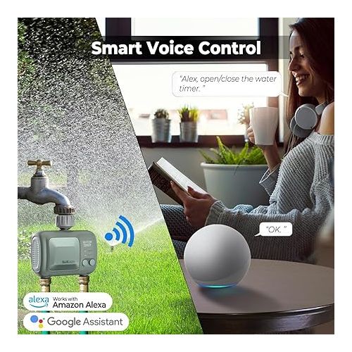  Johgee Irrigation Computer WLAN 2 Outputs 2.4 GHz, Intelligent Automatic Irrigation System with Smart App, Voice Control & USB Gateway, Rain Delay Weather Forecast for Garden