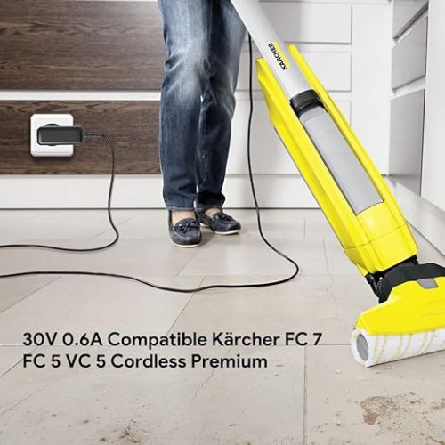  KFD Power Supply 30 V 600 mA Charger Charging Cable for Karcher FC 7 PS07 FC 5 Cordless Premium Hard Floor Cleaner, VC 5 Cordless Premium Parquet 6.195-069.0 Cordless Compact Vacuum Cleaner (Does Not