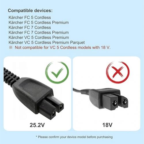  KFD Power Supply 30 V 600 mA Charger Charging Cable for Karcher FC 7 PS07 FC 5 Cordless Premium Hard Floor Cleaner, VC 5 Cordless Premium Parquet 6.195-069.0 Cordless Compact Vacuum Cleaner (Does Not