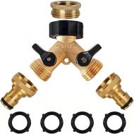 iBamso 2-Way Y Splitter with 3/4 Inch Brass Hose Connection for Connecting 2 Devices, Separate Switch, Water Flow Regulator and Shut-Off, Garden Hose, Tap Connector