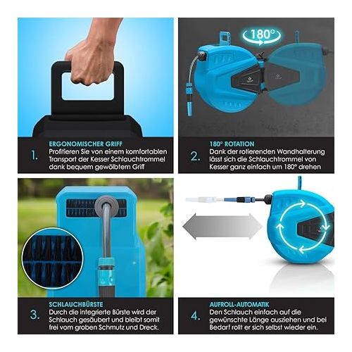  Kesser® Hose Reel 30 + 2 m Hose Reel Water Multi-Hand Shower 180 ° Swivelling Windstopper Wall Hose Box Water Hose Reel Garden Hose