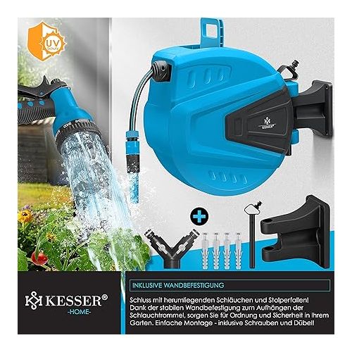  Kesser® Hose Reel 30 + 2 m Hose Reel Water Multi-Hand Shower 180 ° Swivelling Windstopper Wall Hose Box Water Hose Reel Garden Hose