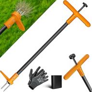 KESSER® Weed Cutter with Handle | Weed Remover with T-Handle & Foot Pedal | Garden Tool Efficient Removal of Weeds 3 Steel Teeth & Spring | Root Remover with Gloves & Protective Cap