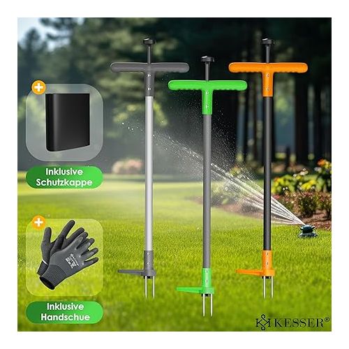  KESSER® Weed Cutter with Handle | Weed Remover with T-Handle & Foot Pedal | Garden Tool Efficient Removal of Weeds 3 Steel Teeth & Spring | Root Remover with Gloves & Protective Cap