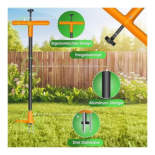  KESSER® Weed Cutter with Handle | Weed Remover with T-Handle & Foot Pedal | Garden Tool Efficient Removal of Weeds 3 Steel Teeth & Spring | Root Remover with Gloves & Protective Cap